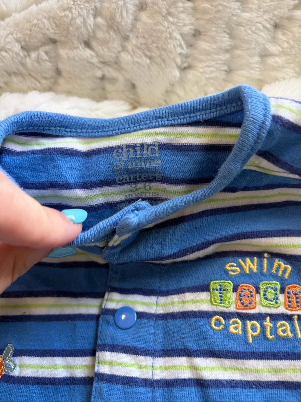 Child of Mine by Carter’s Boys Striped “Swim Captain” Romper — 3–6M ⚓🐟